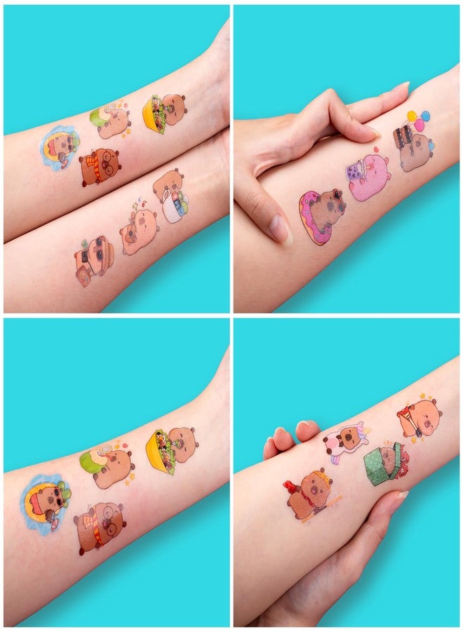 91TATTOOS 120 PCS Funny Capybara Capy Pre-Cut Temporary Tattoos for Kids | - Image 5