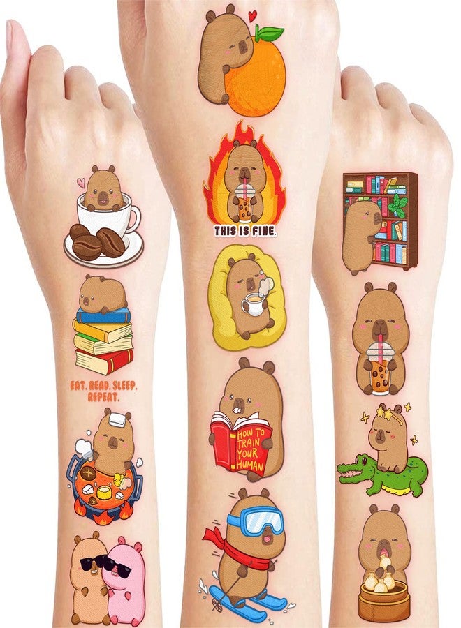 91TATTOOS 120 PCS Funny Capybara Capy Pre-Cut Temporary Tattoos for Kids | - Image 1