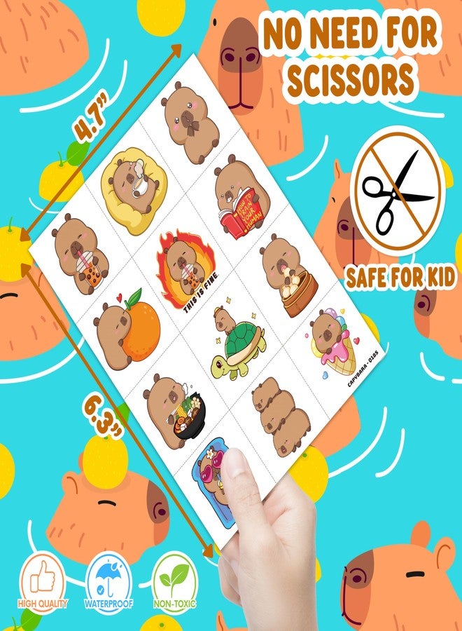 91TATTOOS 120 PCS Funny Capybara Capy Pre-Cut Temporary Tattoos for Kids | - Image 4