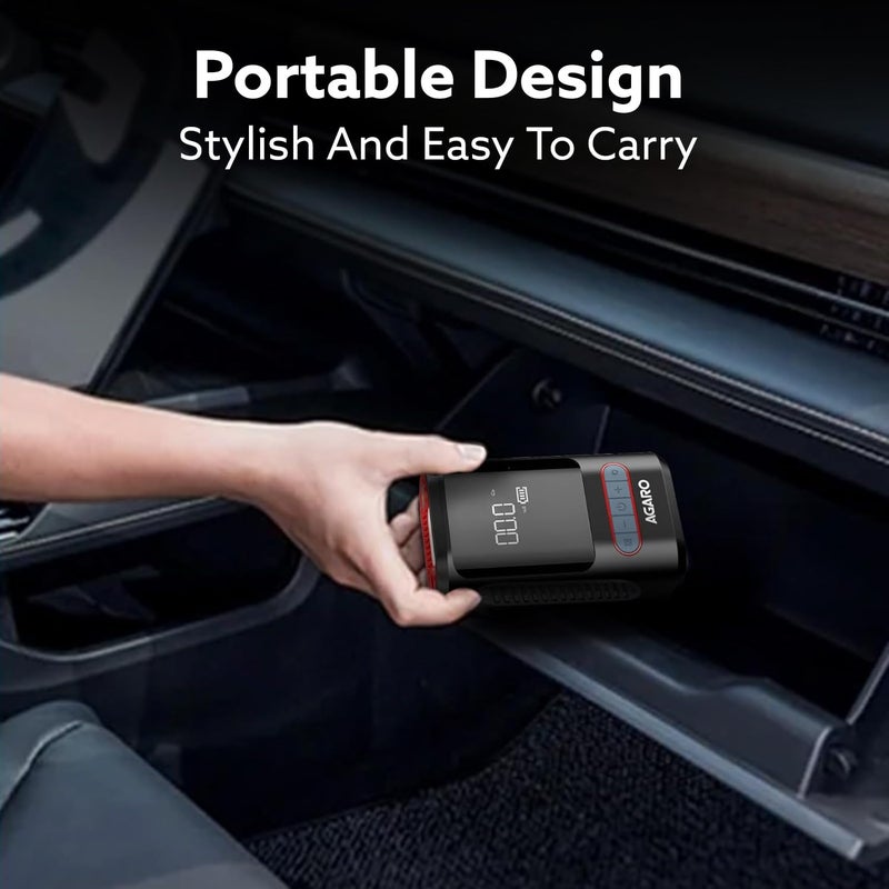 AGARO Galaxy New Portable Tyre Inflator for Cars & Bikes, Upto 150 PSI, 2X2000 mAh Battery, LED Flash Light, Rechargeable Type C Port, Digital Display, Multiple Nozzles - Image 4
