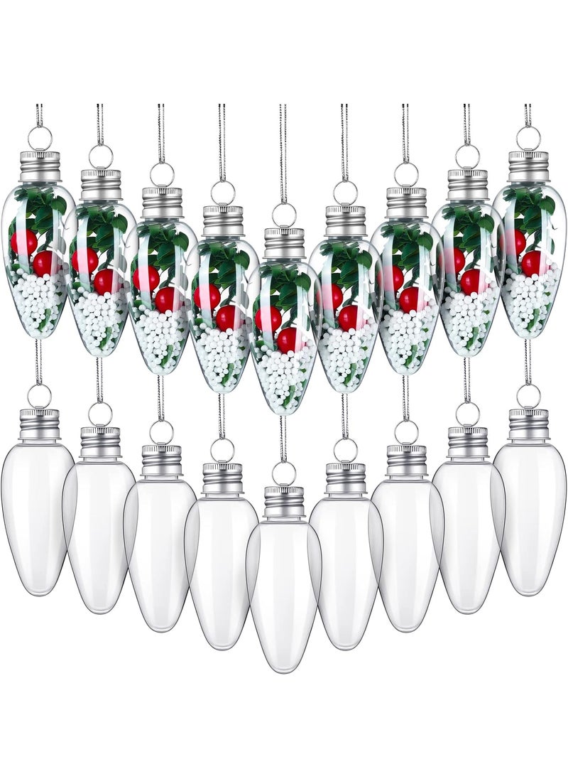 Nuenen 60 Pcs Christmas Clear Plastic Bulb Shape Ornaments Fillable DIY Light Bulb Clear Christmas Ornaments Fillable Ornaments Empty Lightbulbs with 2 Pcs Silver Rope and for Candy DIY Craft Tree Decor  - Image 1
