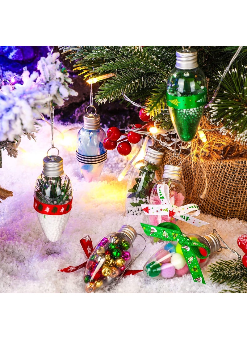 Nuenen 60 Pcs Christmas Clear Plastic Bulb Shape Ornaments Fillable DIY Light Bulb Clear Christmas Ornaments Fillable Ornaments Empty Lightbulbs with 2 Pcs Silver Rope and for Candy DIY Craft Tree Decor  - Image 3
