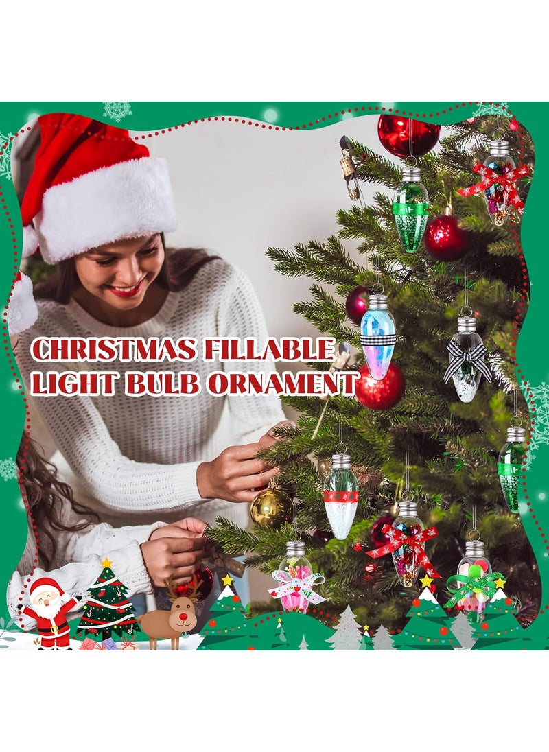 Nuenen 60 Pcs Christmas Clear Plastic Bulb Shape Ornaments Fillable DIY Light Bulb Clear Christmas Ornaments Fillable Ornaments Empty Lightbulbs with 2 Pcs Silver Rope and for Candy DIY Craft Tree Decor  - Image 4
