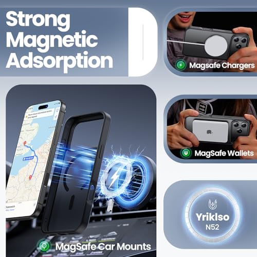 Yriklso 3 in 1 Strong Magnetic Case for iPhone 17 Pro,1X Screen Protector +1X Camera Lens, Protective Shockproof Cover,Phone Case for iPhone 17 Pro 6.3" Matte Black - Image 3