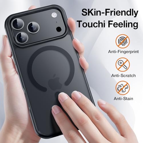 Yriklso 3 in 1 Strong Magnetic Case for iPhone 17 Pro,1X Screen Protector +1X Camera Lens, Protective Shockproof Cover,Phone Case for iPhone 17 Pro 6.3" Matte Black - Image 4