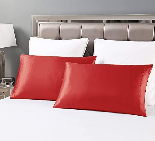 Armoxa Satin Pillow Covers for a Night Sleep Set of 2 Pillowcases Set of 2 with 3 Free Silk scrunches Satin Pillowcase for Hair Skin Reduce Frizz Wrinkles