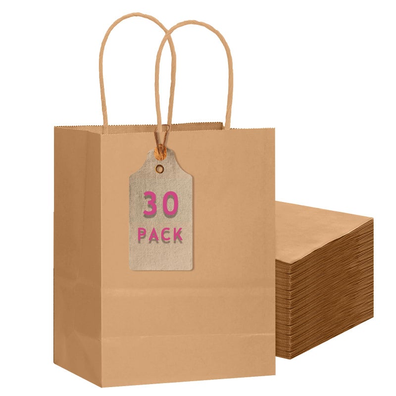 qiqee 30-Packs Brown Gift Bags with Handles Bulk 10.8"x8.3"x4.3" Medium Size Kraft Paper Bags Multiple Uses (Medium Size) - Image 1