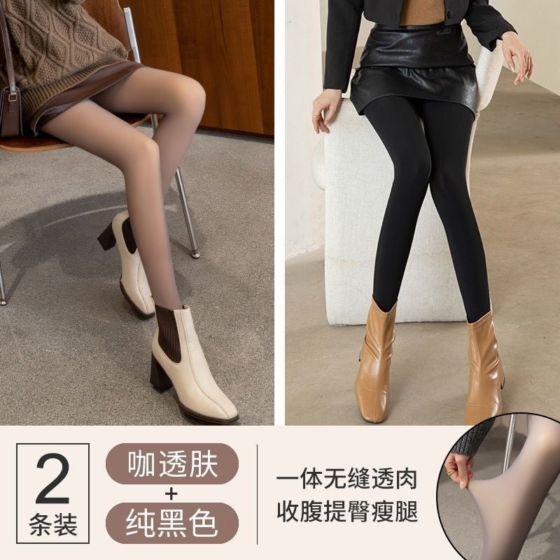 One-Piece Sheer Fleece-Lined Women'S Thick Warm Black Pantyhose Fake Sheer Tights Leggings Bare Legs - Image 1