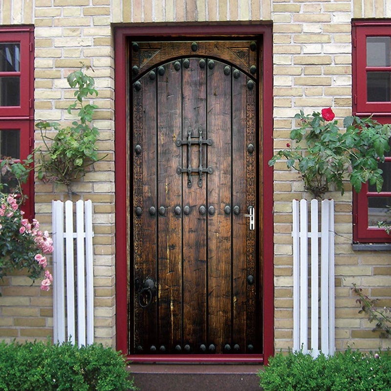 COLORSPRING 3D Dark Wood Door Decal Stickers Peel and Stick, Door Mural Cover Removable Self-Adhesive Wallpaper for Home DÃ©cor (MT-996) - Image 1
