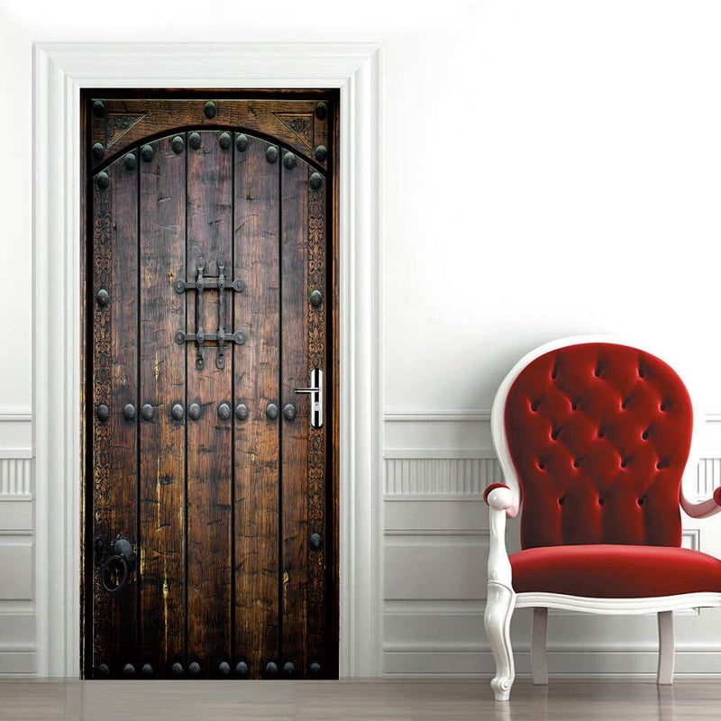 COLORSPRING 3D Dark Wood Door Decal Stickers Peel and Stick, Door Mural Cover Removable Self-Adhesive Wallpaper for Home DÃ©cor (MT-996) - Image 2
