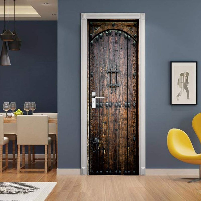 COLORSPRING 3D Dark Wood Door Decal Stickers Peel and Stick, Door Mural Cover Removable Self-Adhesive Wallpaper for Home DÃ©cor (MT-996) - Image 4