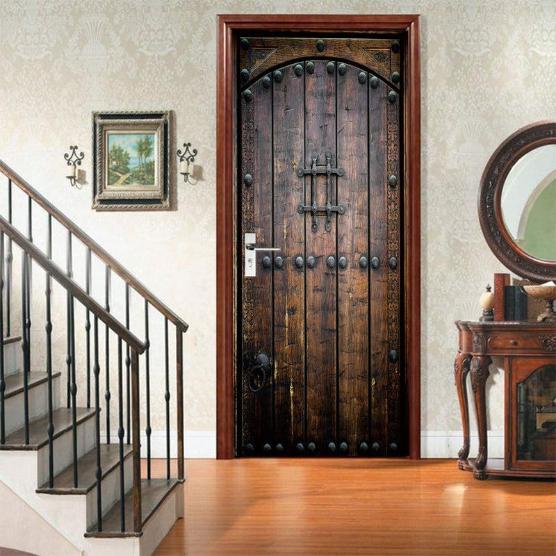 COLORSPRING 3D Dark Wood Door Decal Stickers Peel and Stick, Door Mural Cover Removable Self-Adhesive Wallpaper for Home DÃ©cor (MT-996) - Image 3
