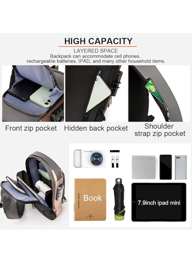 Anti theft Sling Bag ,Waterproof Chest Daypack with USB Charging, Shoulder Backpack Chest Bag for Men Women,Shoulder Bag Sports for Men,Backpack for Men /Women (Grey and Brown) - pzsku/Z1FC8ED79F6AD3131A904Z/45/_/1730112162/e300ddc0-dc91-4505-81e9-60362b291ac1