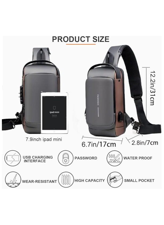 Anti theft Sling Bag ,Waterproof Chest Daypack with USB Charging, Shoulder Backpack Chest Bag for Men Women,Shoulder Bag Sports for Men,Backpack for Men /Women (Grey and Brown) - pzsku/Z1FC8ED79F6AD3131A904Z/45/_/1730112182/ddd86ef8-c425-4fd2-98dc-1e9f59121161