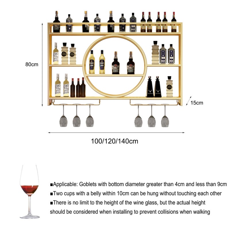 JOSIAHCQ Metal Wine Rack Bar Shelves Wall Mounted Kitchen Storage With Wine Glass Holder Liquor Shelf Mini Bar Liquor Bottle Display Shelf for Kitchen Dining Room Bar Decoration Gold/Black ( Color : Black , Si - Image 2