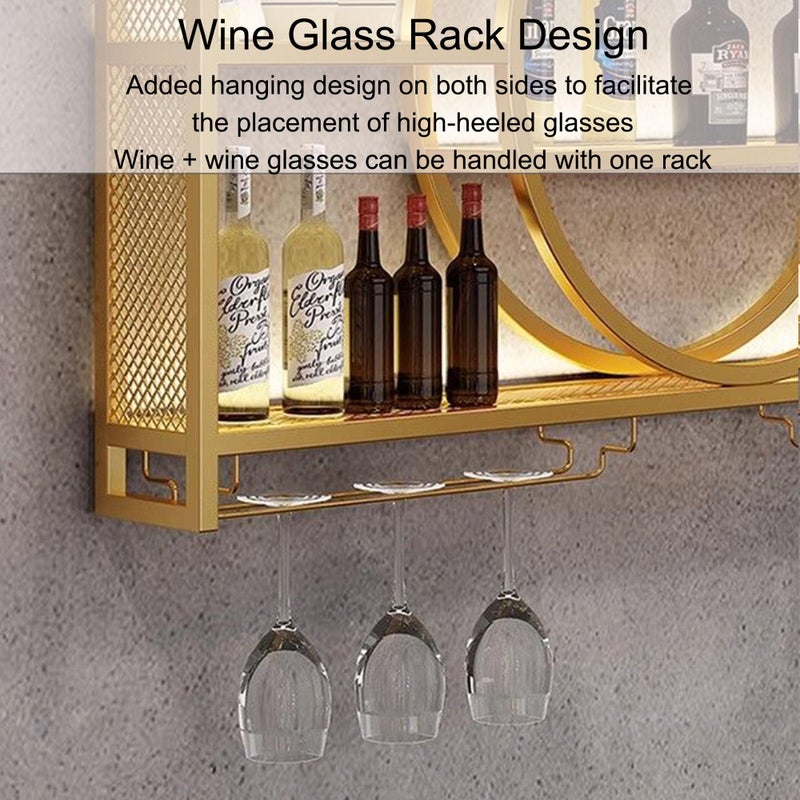 JOSIAHCQ Metal Wine Rack Bar Shelves Wall Mounted Kitchen Storage With Wine Glass Holder Liquor Shelf Mini Bar Liquor Bottle Display Shelf for Kitchen Dining Room Bar Decoration Gold/Black ( Color : Black , Si - Image 5