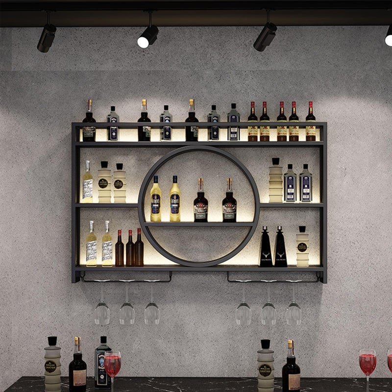 JOSIAHCQ Metal Wine Rack Bar Shelves Wall Mounted Kitchen Storage With Wine Glass Holder Liquor Shelf Mini Bar Liquor Bottle Display Shelf for Kitchen Dining Room Bar Decoration Gold/Black ( Color : Black , Si - Image 1