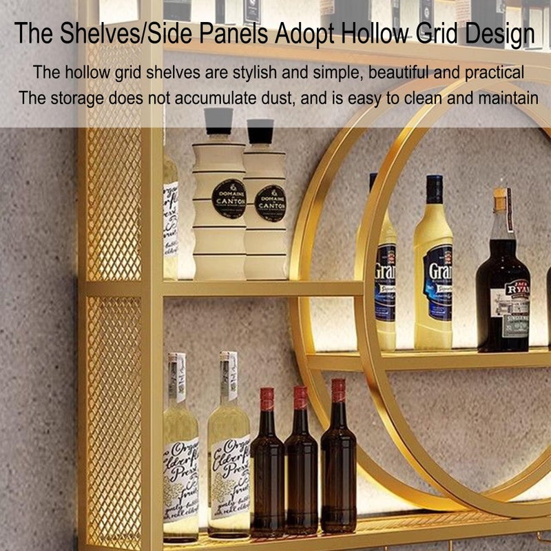 JOSIAHCQ Metal Wine Rack Bar Shelves Wall Mounted Kitchen Storage With Wine Glass Holder Liquor Shelf Mini Bar Liquor Bottle Display Shelf for Kitchen Dining Room Bar Decoration Gold/Black ( Color : Black , Si - Image 4
