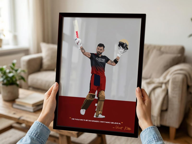 QUOTE - UNQUOTE ART Plastic Virat Kohli RCB Framed Poster, Cricket Wall Art, virat kohli gifts, 11x14 inches, Black Frame - Image 2