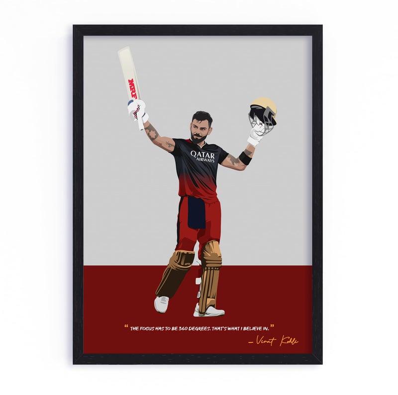 QUOTE - UNQUOTE ART Plastic Virat Kohli RCB Framed Poster, Cricket Wall Art, virat kohli gifts, 11x14 inches, Black Frame - Image 1