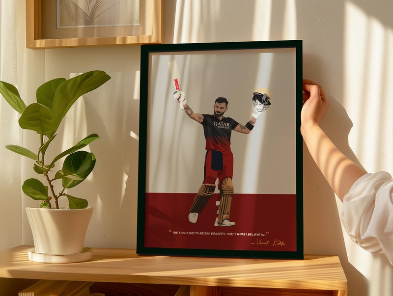 QUOTE - UNQUOTE ART Plastic Virat Kohli RCB Framed Poster, Cricket Wall Art, virat kohli gifts, 11x14 inches, Black Frame - Image 4