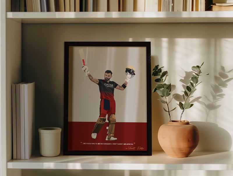 QUOTE - UNQUOTE ART Plastic Virat Kohli RCB Framed Poster, Cricket Wall Art, virat kohli gifts, 11x14 inches, Black Frame - Image 3