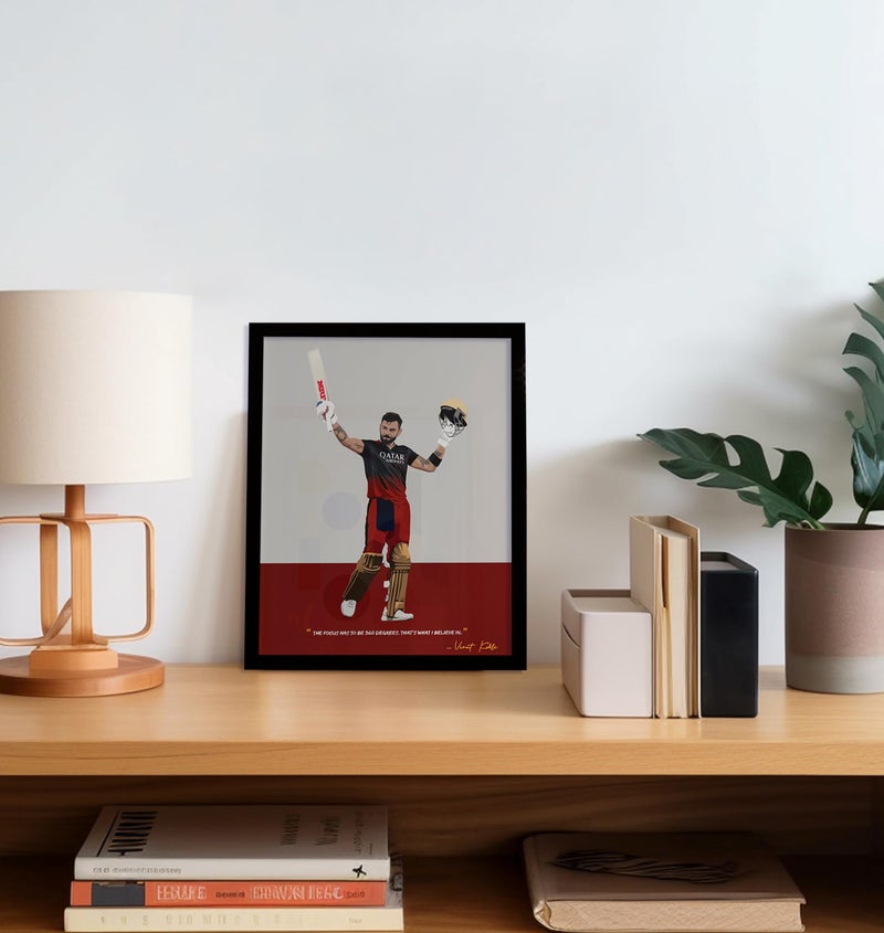 QUOTE - UNQUOTE ART Plastic Virat Kohli RCB Framed Poster, Cricket Wall Art, virat kohli gifts, 11x14 inches, Black Frame - Image 5
