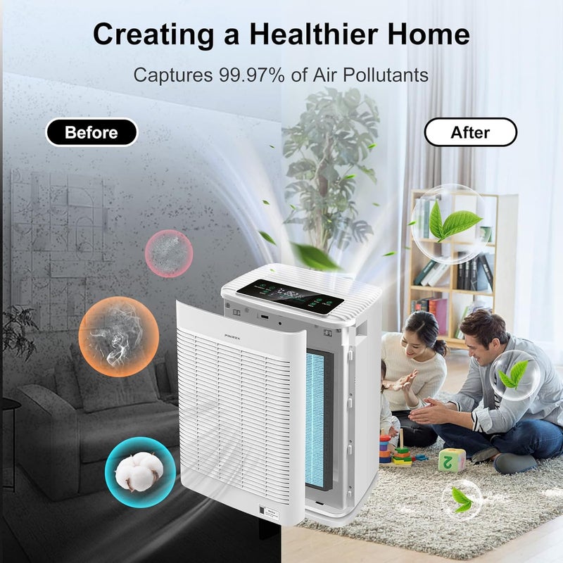 PINREK Air Purifier for Home Large Room and Office, Up to 120㎡, True HEPA Smart Air Filter with PM2.5 Intelligent Air Quality Sensor, Sleep Mode, Timer, Removes 99.97% Pollen, Allergy, Dust, Pet Hair - Image 4