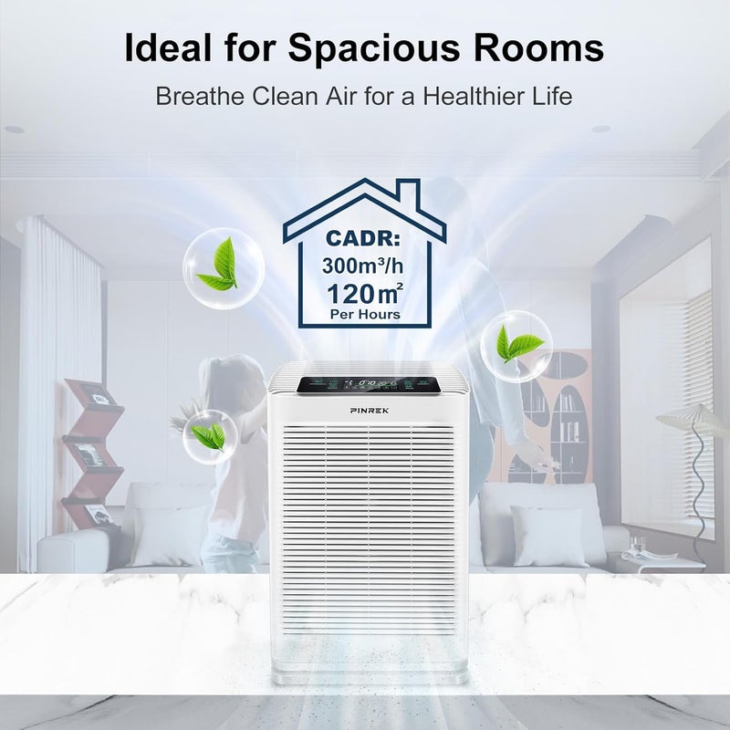 PINREK Air Purifier for Home Large Room and Office, Up to 120㎡, True HEPA Smart Air Filter with PM2.5 Intelligent Air Quality Sensor, Sleep Mode, Timer, Removes 99.97% Pollen, Allergy, Dust, Pet Hair - Image 2