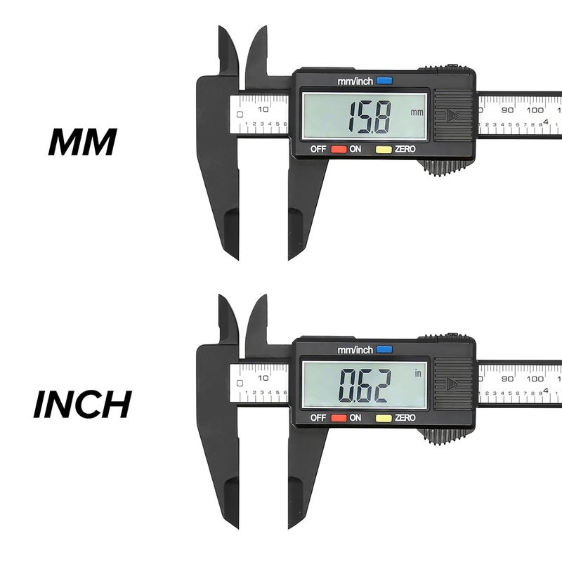 Vizbrite Electronic Digital Caliper, Plastic Vernier Caliper, Caliper Measuring Tool with Inch/Millimeter Conversion, Extra Large LCD Screen, 0-6 Inch/0-150 mm, Auto Off Featured Micrometer Ruler - Image 2