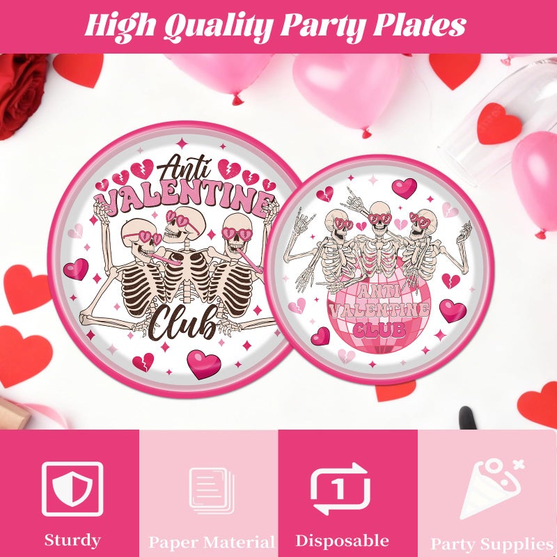 Rakuto Valentines Day Plates and Napkins Party Decorations, 96PCS Anti Valentine's Day Paper Plates and Napkins Decor, Galentines Anti Valentine Club Themed Forks Decoration for Home Wedding - Image 4