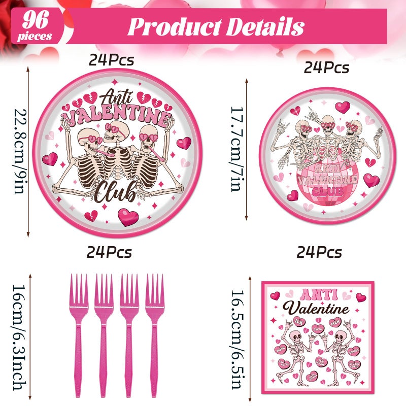 Rakuto Valentines Day Plates and Napkins Party Decorations, 96PCS Anti Valentine's Day Paper Plates and Napkins Decor, Galentines Anti Valentine Club Themed Forks Decoration for Home Wedding - Image 2