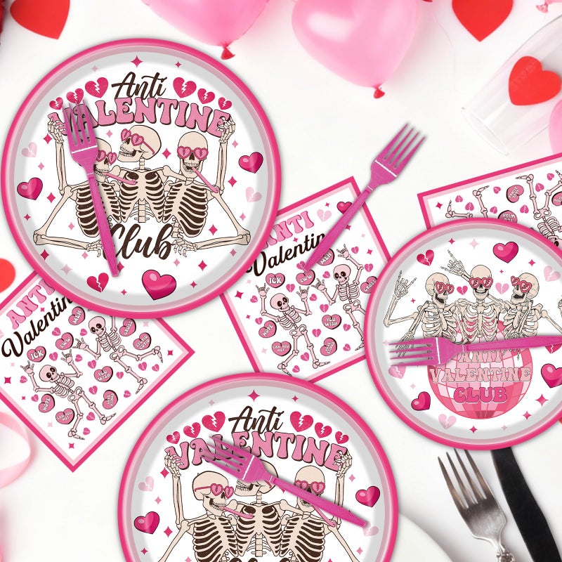 Rakuto Valentines Day Plates and Napkins Party Decorations, 96PCS Anti Valentine's Day Paper Plates and Napkins Decor, Galentines Anti Valentine Club Themed Forks Decoration for Home Wedding - Image 5