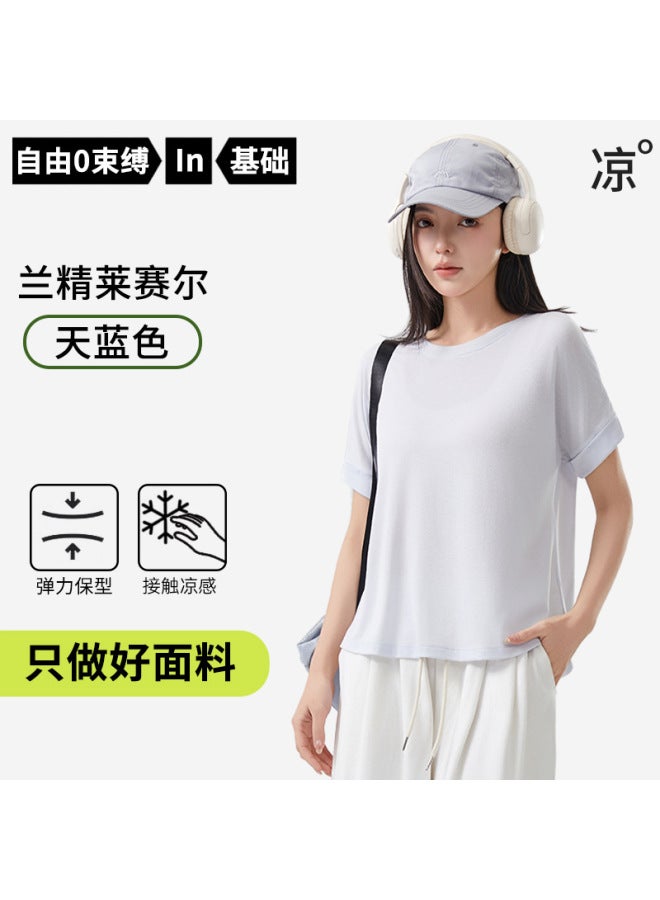 Short-sleeved Women's T-shirt, Round Neck, Casual, Loose, Cool Linen Inner Wear, Women's T-shirt Top,  Trendy Women's Clothing