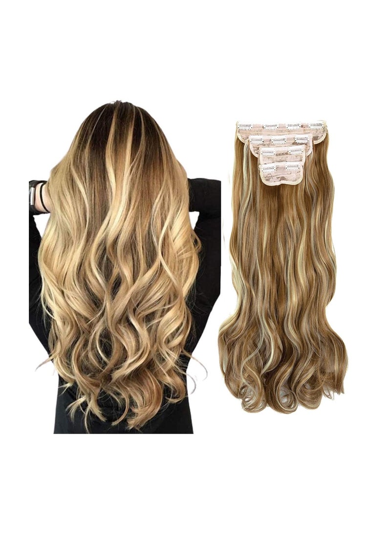 Estelle Clip in Hair Extensions 4Pcs 11Clips Curly Wavy Thick Full Head Double Weft Clip on Synthetic Hair Extension Wavy Hairpieces for Women Ginger Brown Mix Bleach Blonde Curly - Image 1