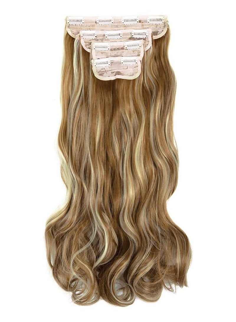 Estelle Clip in Hair Extensions 4Pcs 11Clips Curly Wavy Thick Full Head Double Weft Clip on Synthetic Hair Extension Wavy Hairpieces for Women Ginger Brown Mix Bleach Blonde Curly - Image 2