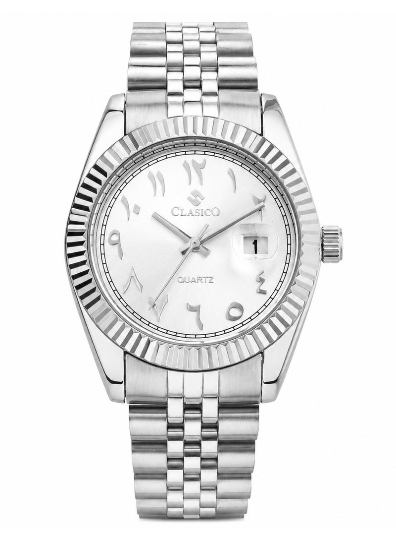 Clasico Royale Men's Luxury  Watch – Arabic Numeral Dial, Fluted Bezel, Date Display & Premium Stainless Steel Jubilee Bracelet - Image 1