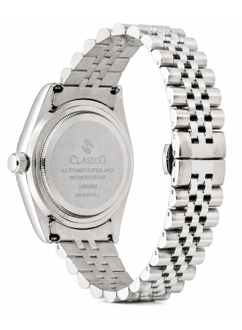 Clasico Royale Men's Luxury  Watch – Arabic Numeral Dial, Fluted Bezel, Date Display & Premium Stainless Steel Jubilee Bracelet - Image 3