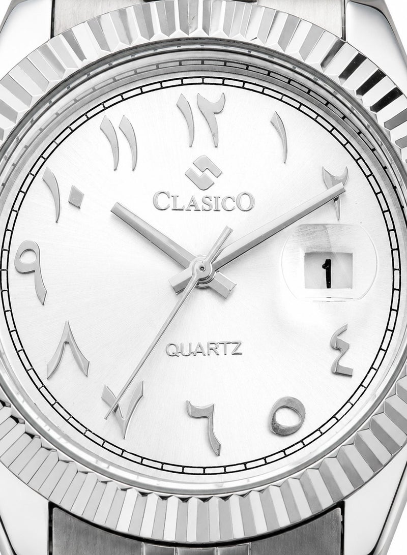 Clasico Royale Men's Luxury  Watch – Arabic Numeral Dial, Fluted Bezel, Date Display & Premium Stainless Steel Jubilee Bracelet - Image 4