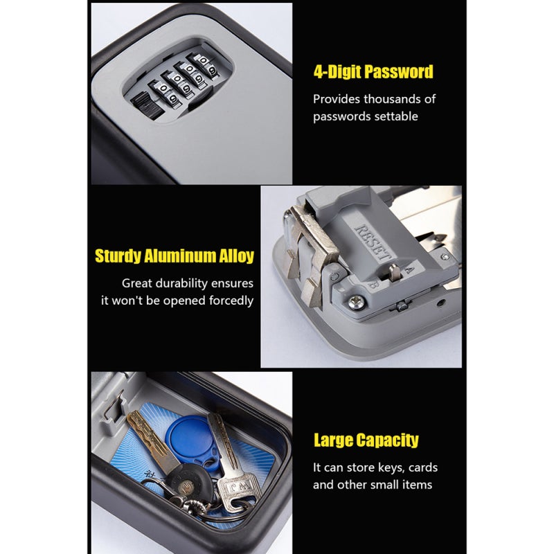 Key Storage Lock Box Wall Mounted 4-Digit Combination Password Outdoor Key Safe Box Resettable Code Key Holder Hider - Image 4