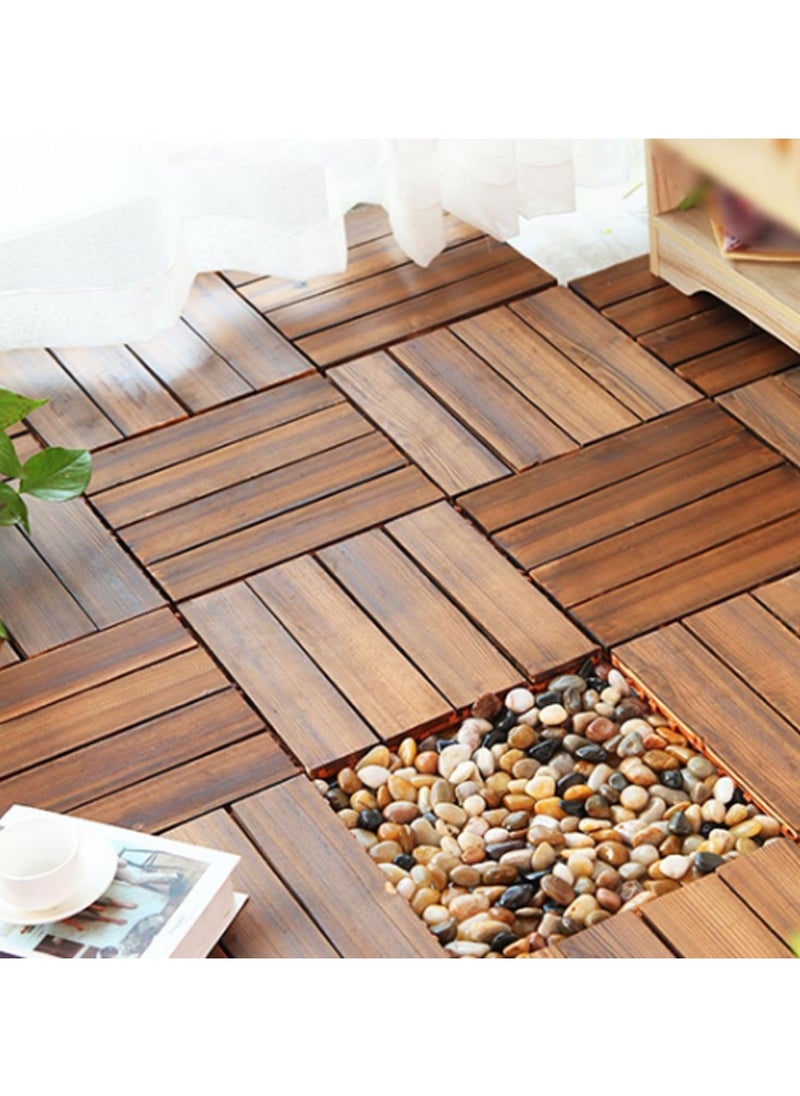 LINGWEI Pack of 15 Wooden Tiles Hardwood Decking Tiles with Snap & Plastic Base Easy to Install Interlocking Floor Tiles for Outdoor & Indoor Use Decorative Deck Tiles for Garden Balcony Home Pool  - Image 5
