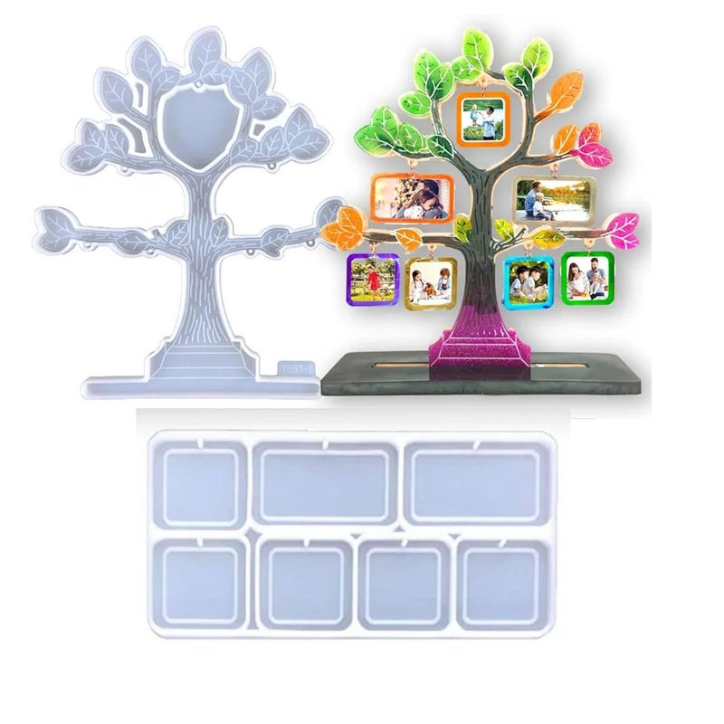 Enameena Photo Frame Silicone Resin Moulds Family Tree Shape Epoxy Resin Picture Frame Kit with Hanging Photo Mould 2 Moulds 1 Set for Home Wall Decor 1 - Image 1