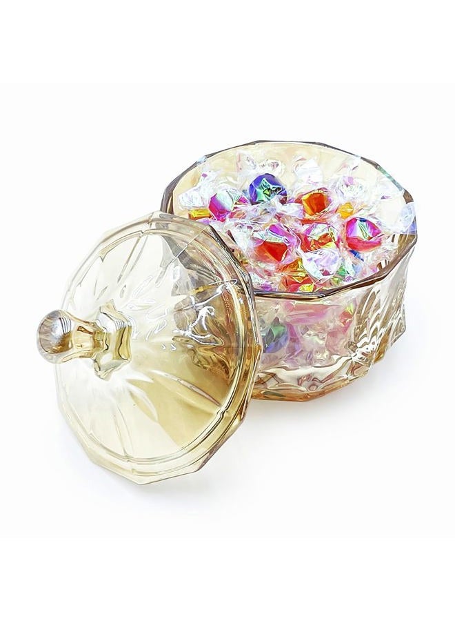 EWEIGEER 8oz Glass Candy Dish with Non-Airtight Lid,Small Crystal Fall Candy Jar,Apothecary Jar for Cotton Balls,Q Tips, Small Accessories,Office,Bathroom,Dining Room Organizer (Amber) - Image 5