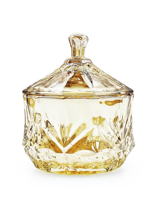 EWEIGEER 8oz Glass Candy Dish with Non-Airtight Lid,Small Crystal Fall Candy Jar,Apothecary Jar for Cotton Balls,Q Tips, Small Accessories,Office,Bathroom,Dining Room Organizer (Amber) - Image 1