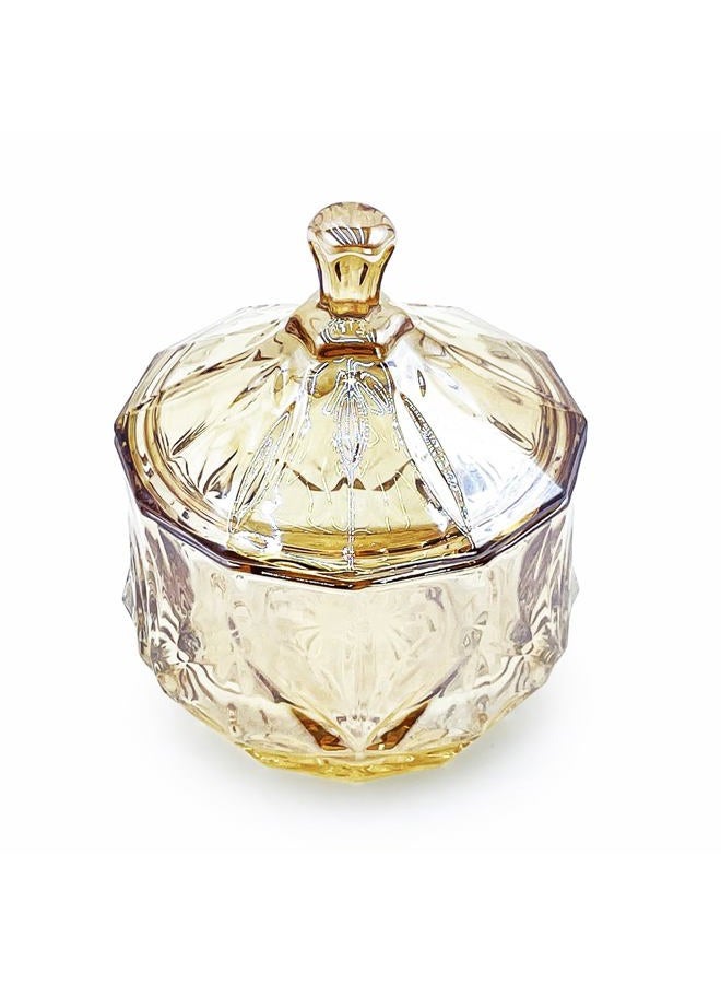 EWEIGEER 8oz Glass Candy Dish with Non-Airtight Lid,Small Crystal Fall Candy Jar,Apothecary Jar for Cotton Balls,Q Tips, Small Accessories,Office,Bathroom,Dining Room Organizer (Amber) - Image 2