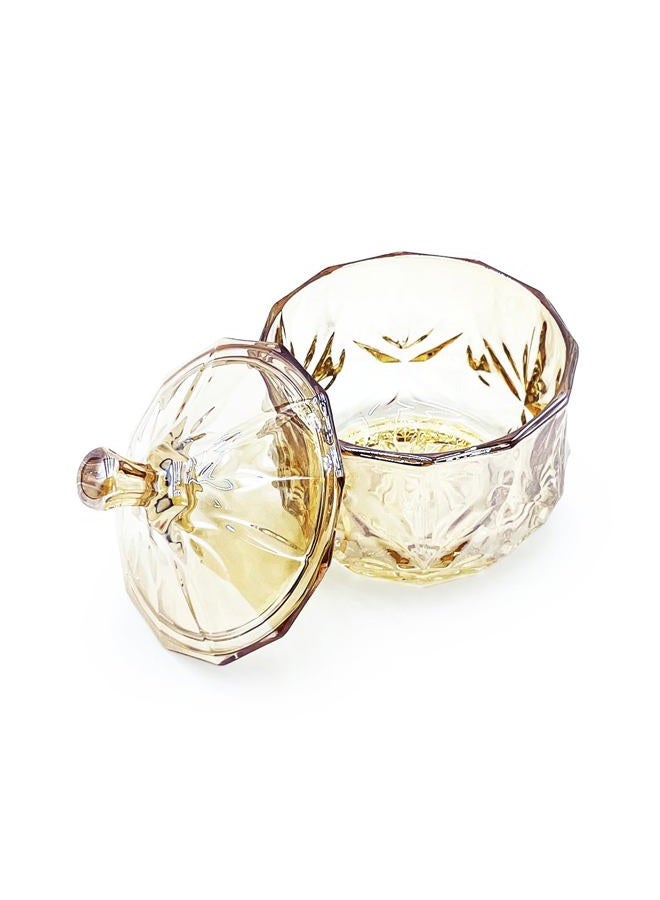 EWEIGEER 8oz Glass Candy Dish with Non-Airtight Lid,Small Crystal Fall Candy Jar,Apothecary Jar for Cotton Balls,Q Tips, Small Accessories,Office,Bathroom,Dining Room Organizer (Amber) - Image 4