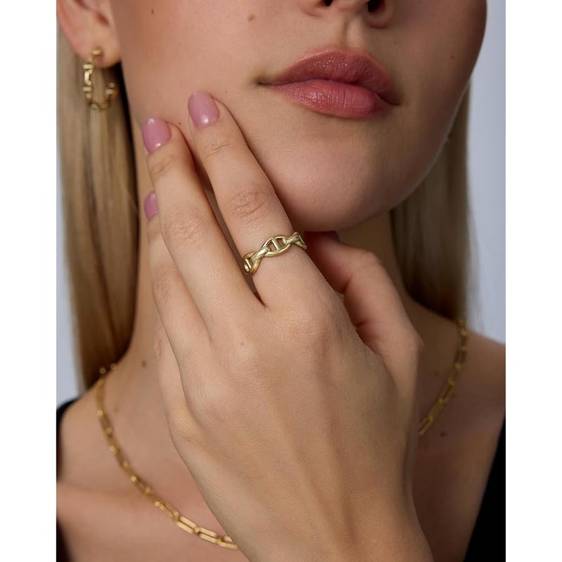 PAVOI Waterproof Link Ring - 14K Gold Plated Link Chain Ring for Women - Stackable Stainless Steel Thin Trendy Jewelry - Image 3