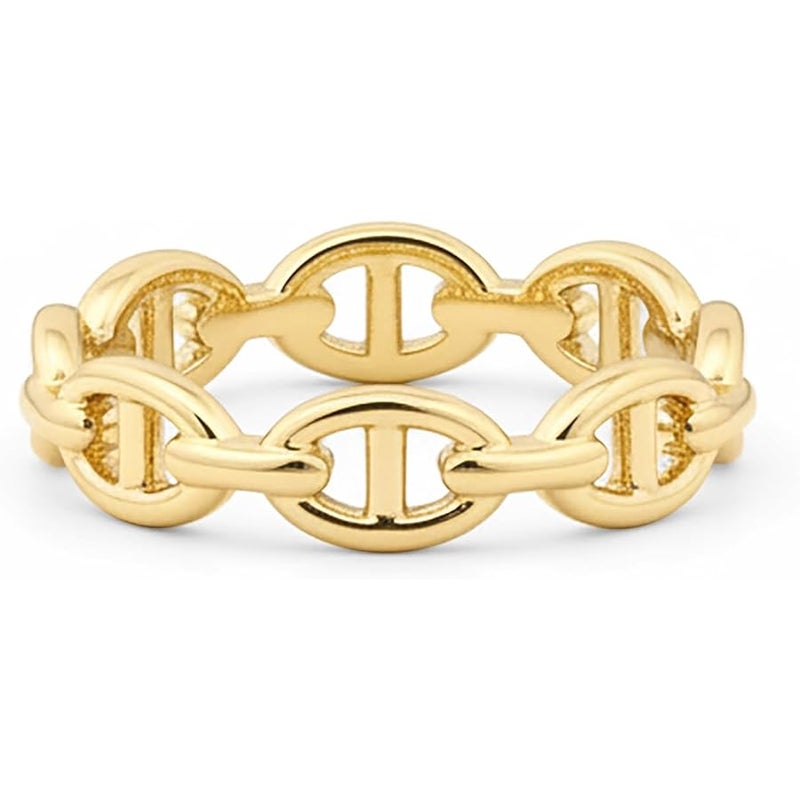 PAVOI Waterproof Link Ring - 14K Gold Plated Link Chain Ring for Women - Stackable Stainless Steel Thin Trendy Jewelry - Image 1