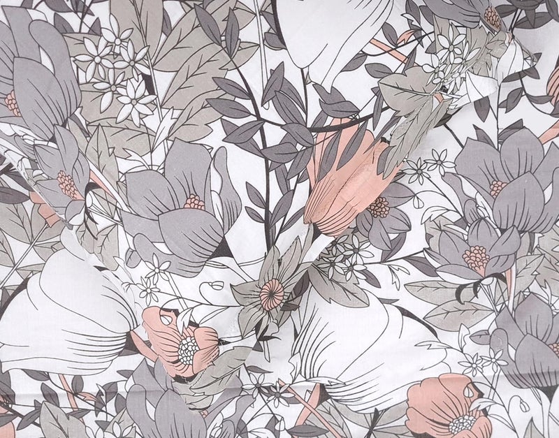 Divine Casa 144 TC 100 Cotton Bedsheet King Size Bed King Size Bedsheet with 2 Pillow Covers Size 270 X 270 cm Floral Rose Grey - Image 1