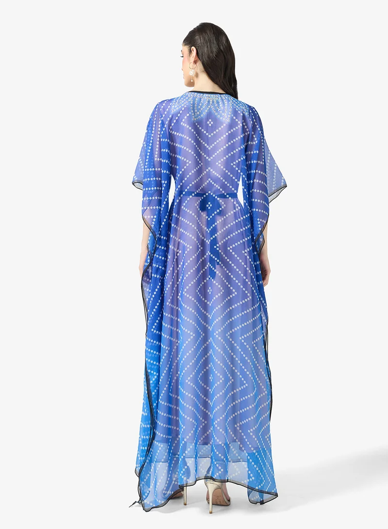 ارابيان كلوزيت Modern Bandhani Print V-Neck Kaftan